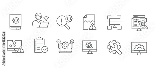 IT support icon set. Editable line icons. Vector illustration.