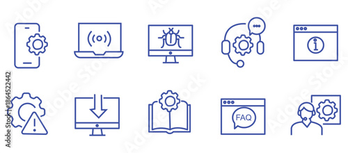 IT support icon set. Editable line icons. Vector illustration.
