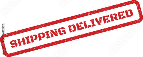 Red rectangular grungy rubber stamp icon displaying SHIPPING DELIVERED text for package tracking confirmation