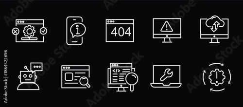IT support icon set. Editable line icons. Vector illustration.