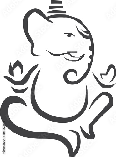 Minimalist line art illustration of the Hindu deity Ganesha, depicted with an elephant head and seated in a meditative pose.