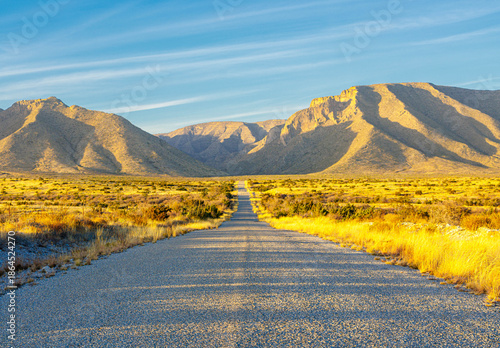 Gravel Road Leading To Slaughter Canyon and The Guadalupe Mountains, Carlsbad Caverns National Park, New Mexico, USA