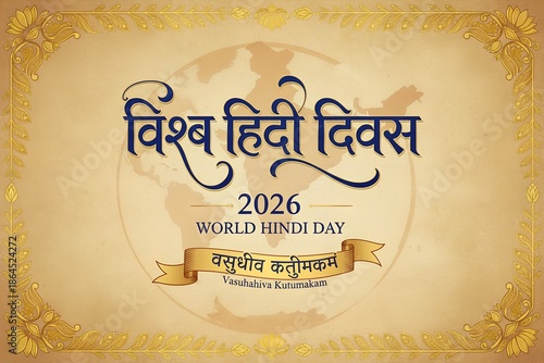 World Hindi Day 2026 Premium Calligraphy Design with Devanagari Typography and Global Theme