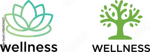 Wellness logo design with lotus flower and tree symbol for health spa yoga meditation nature lifestyle and holistic branding