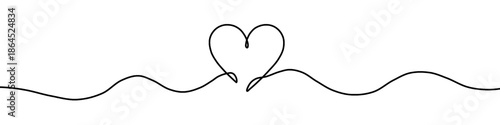 Minimal black continuous line forming a heart connected to a flowing wave line isolated on white background perfect for modern romantic minimalist and editorial design.