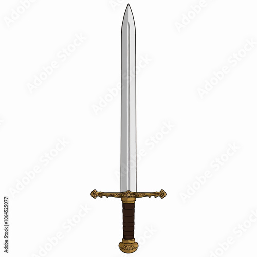 An antique medieval steel sword with a sharp metal blade is a vintage silver weapon isolated as a vector illustration object on a white background