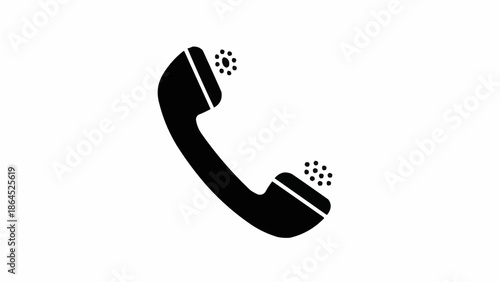 Black Silhouette of a Ringing Telephone Handset Icon.