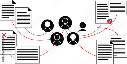 Information architecture and document management system concept with team icons connected to data files and folders vector illustration