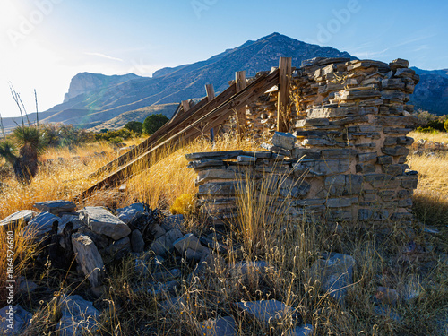 Pinery Butterfield Stage Ruins Below Guadalupe Peak on The Pinery Trail, Pine Springs, Guadalupe Mountains, National Park, Texas, USA