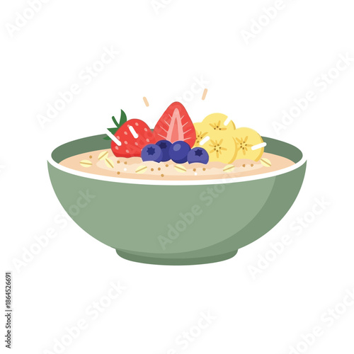 Healthy Ramadan vector breakfast bowl with fruit and oats illustration