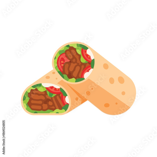 Ramadan food vector illustration of beef shawarma wrap for iftar meal design