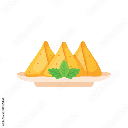 Ramadan food vector illustration of samosas on plate for festive iftar design