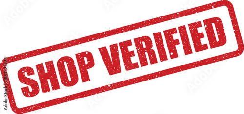 Shop verified grunge rubber stamp vector illustration featuring a distressed texture effect confirming authenticity and trust
