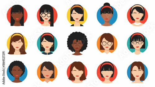 Diverse Collection of Female Avatar Portraits in Circular Frames.
