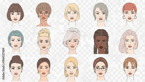 Diverse Collection of Womens Faces - A Study in Style and Expression.