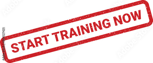 Textured grunge style rubber stamp vector illustration with the urgent phrase START TRAINING NOW, perfect for immediate action calls and fitness initiatives