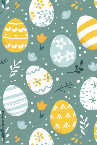  Charming cartoon easter egg pattern in pastel green and yellow shades