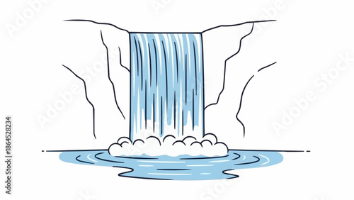 Simple Illustration of a Waterfall Flowing into a Pool.