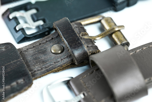 Macro of Vintage Leather and Rubber Watch Straps with Buckles
