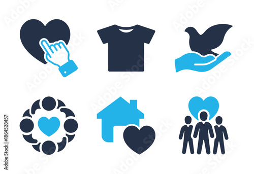 Philanthropy and Compassionate Aid icon set. Solid glyph series icons
