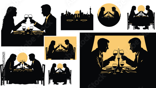 Couple enjoying romantic dinner together in restaurant