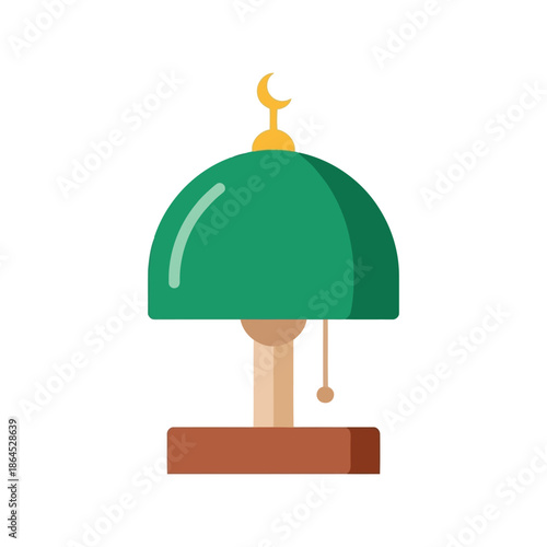 Ramadan vector illustration of green mosque lamp with crescent moon icon flat style