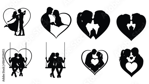 Couple silhouette heart shape love romance