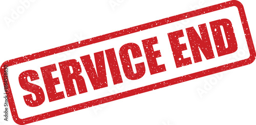 Textured rubber stamp with a rectangular outline showcasing the clear message SERVICE END diagonally across its center