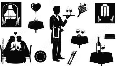 Restaurant and hotel silhouette elements for design