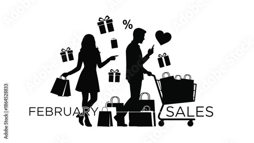Couple shopping together during february sales event