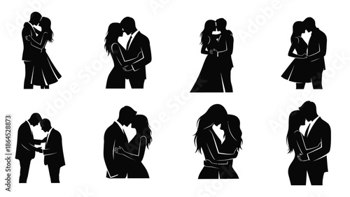 Couple embracing each other in different poses