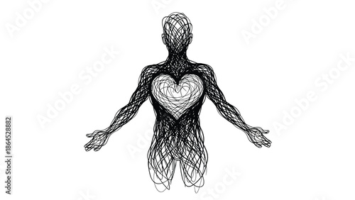 Human body with heart centered illustration