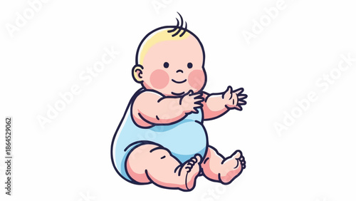 Cute baby sitting and reaching out with hands.