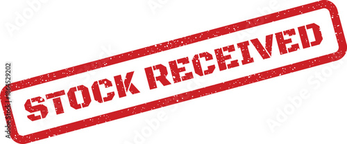 Vibrant red rubber stamp impression with grunge texture displaying the message STOCK RECEIVED for official documentation