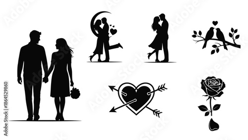 Couple silhouette collection with love symbols