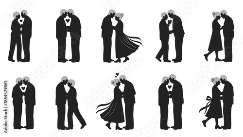 Couple kissing silhouette collection