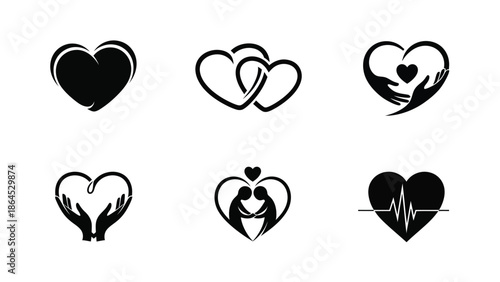 Collection of heart symbols for love and care