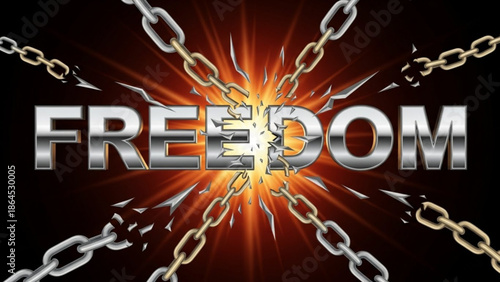 Breaking free chains freedom concept with explosive burst background with liberty and emancipation and independence and empowerment and motivation