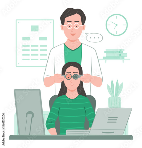 Wallpaper Mural Optometrist Adjusting Trial Frame to Test the Patient's Vision during an Eye Exam in an Ophthalmology Clinic before Prescribing New Glasses Torontodigital.ca