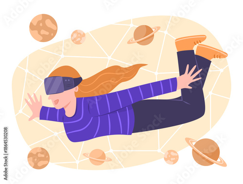 Wallpaper Mural Young Woman Wearing the Virtual Reality Headset end Enjoying with Cosmic Simulation for VR Technology Concept Illustration Torontodigital.ca