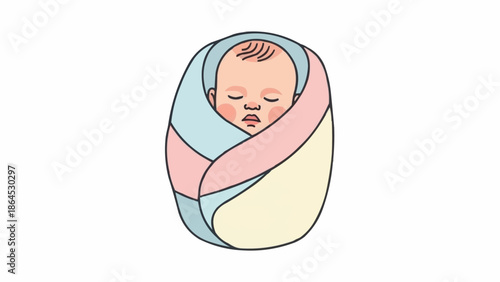 Sleeping Newborn Baby Wrapped in a Colorful Blanket.