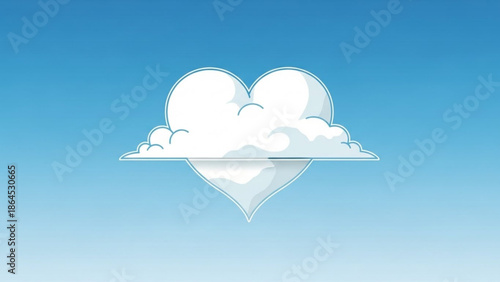 A heart shaped cloud floats gently in a serene blue sky with soft white clouds with love and romance and peaceful and gentle and clouds in the sky