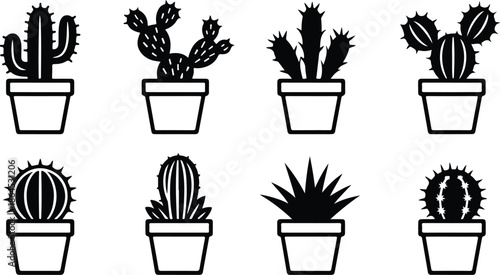 Vector illustration of a set of flowers, set of plants, and set of flowers in pots featuring cacti and succulents for botany, garden life, and spring nature decoration