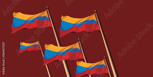 Venezuela flags flying representing political and economic situation