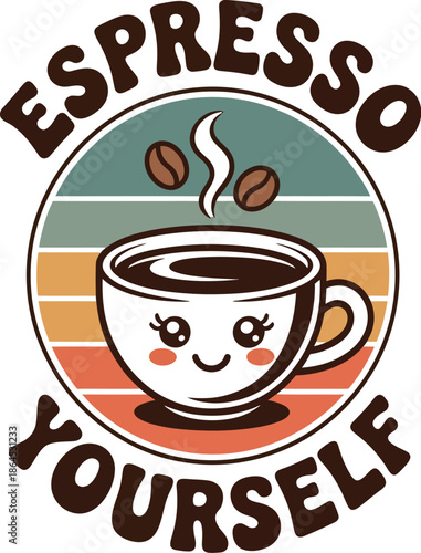 Colorful Espresso Cup with Coffee Beans and Steam 1