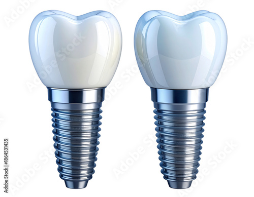 Implant and Two Tooth Anatomy Models Pair, isolated on transparent background