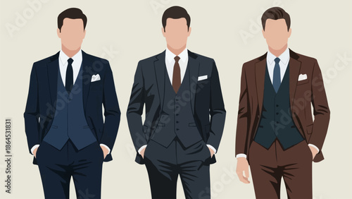 Three men in suits standing side by side.