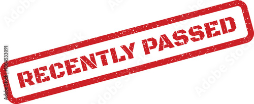 A grunge textured red rectangular rubber stamp mark indicating recently passed for official approval and record keeping