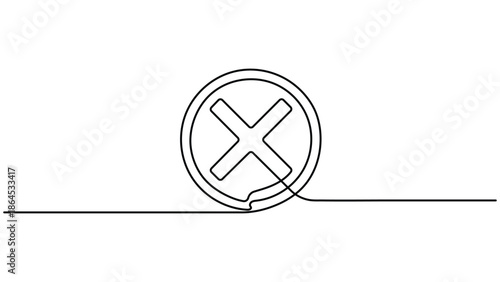 Continuous Single Line Cross Mark in Circle Minimal Vector Illustration
