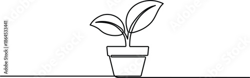 Continuous Single Line Potted Plant Minimal Growth Vector Illustration